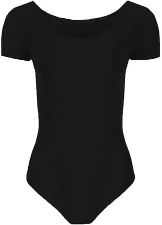 Hamishkane Body a Maniche Corte per Bambine da Danza Balletto Bambini Top in Microfibra Estensibile Semplice, Nero , 7-8 Years