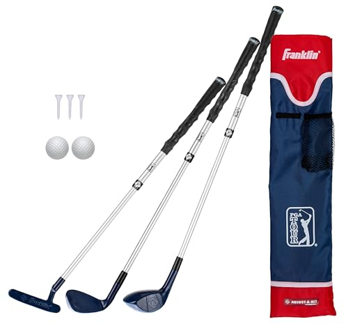 Franklin Sports PGA Tour golfset för barn – justerbar golfklubba i plast för barn – golfset i plast med väska och bollar – klubbor med justerbar längd för småbarn – röd och blå