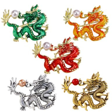ARFUKA 5 Stück Broschen Drache Brosche Pins Anstecknadel für Kleidung Taschen Jacken, Weihnachten Geburtstagsgeschenke für Männer und Frauen