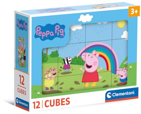Clementoni Peppa Pig 12 Würfel Puzzle Kinder - Geschicklichkeitsspiel für Kinder ab 3 Jahren - Sensorik- & Motorikspielzeug 41195