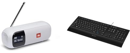 JBL Tuner 2 Radiorekorder in Weiß – Tragbarer Bluetooth Lautsprecher mit MP3 & Logitech K280e Pro Kabelgebundene Business Tastatur für Windows, Linux und Chrome