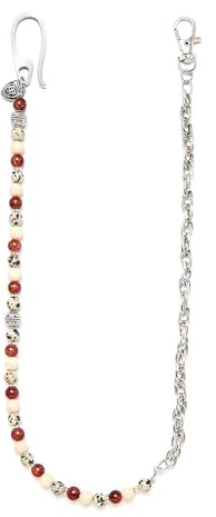 BRERA 67 Catena Portachiavi Uomo per Pantaloni, Catenina per Portafoglio con Pietre Naturali e dettagli color Argento Antico, Catena con moschettone per chiavi