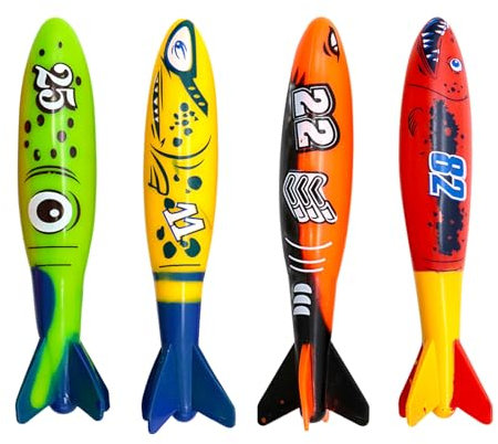 4 Stück Tauchen Torpedo Tauchspielzeug für Kinder ab 5 6 7 8 9 10,Schwimmbad Spielzeug,Unterwasser Pool Spielzeug Wasserspielzeug für Jungen Mädchen Kinder Sommer Geschenk Tauchen Lerne Training