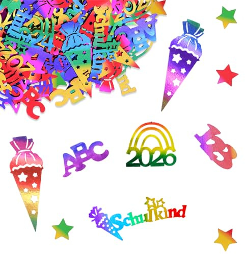DazzJoy Einschulung Konfetti Bunte, 60 Stück Schulanfang Deko Einschulung Streudeko, Tischdeko Schulanfang Mädchen Jungen, ABC Schulkind 2026 Deko, Streudeko Schulkind Tischdeko für Schuleinführung