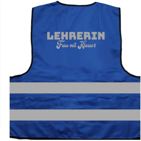 Lehrerin Frau mit Klasse Schulausflug Warnweste BZW. Signalweste mit reflektierendem Aufdruck - Größe S/M, Blau