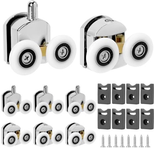 QWORK® Lot de 8 roulettes pour porte de douche 25 mm, acier inoxydable et plastique ABS, pour portes en verre de 4 à 6 mm, 4 en haut et 4 en bas