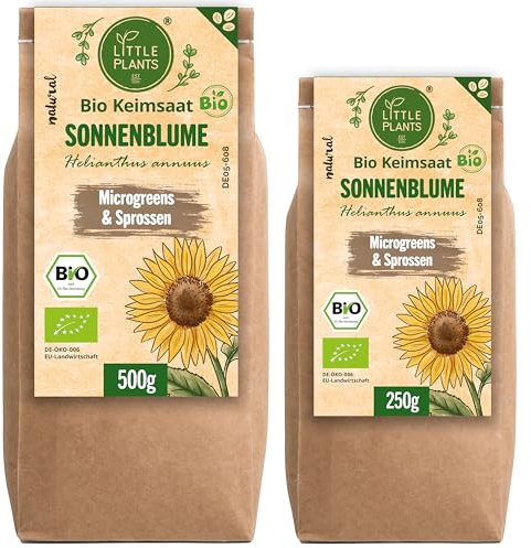 Little Plants Bio Sonnenblume Sprossen Samen [250g] - Sonnenblumen-Samen - Sonnenblumensprossen & Microgreens zum Keimen (inkl. Ebook)