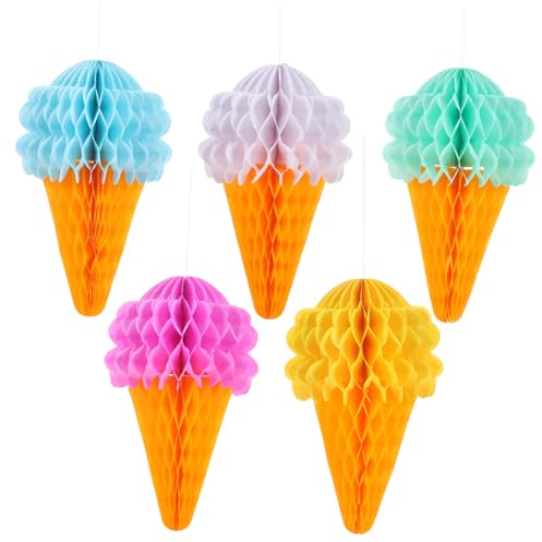 OFFSCH 5 Stück Waben Hängedekoration Aus Papier 6 Zoll Eiscreme Design Für Hochzeiten Geburtstagsfeiern Und Festlichkeiten Farbenfroh Und Für Fotoshootings