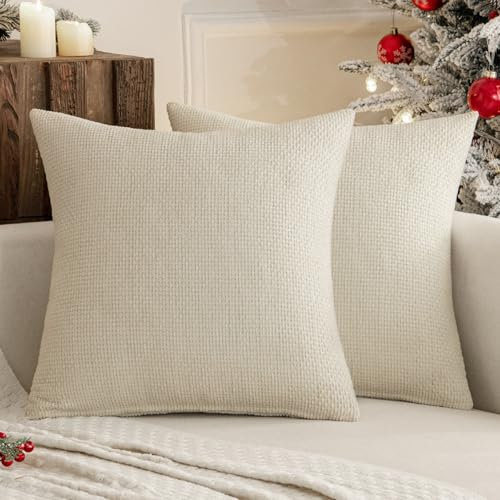 MIULEE 2er Kissenbezug Fransen Chenille Kissenbezüge Kissenhülle Sofakissen dekokissen zierkissen für Couch Sofa Wohnzimmer Milchweiß 40X40 cm
