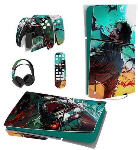 PlayVital Full Set Skin Sticker für ps5 Slim Konsole Disc Edition | Vinyl Aufkleber, Schutzfolie Folie für PS5 Controller, Ladestation, Headset & Medienfernbedienung, Wütender Zombie