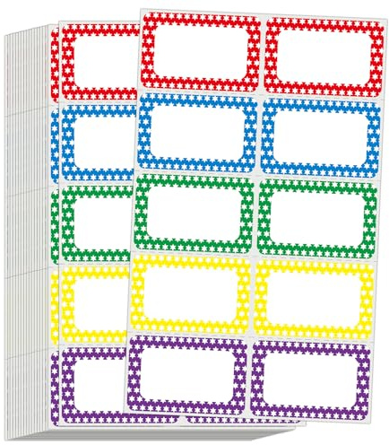 L LIKED 200 Name Tags Stickers, Colorful Star Border, 3.5 x 2.25 Name Labels for School Office Home (200 Labels)