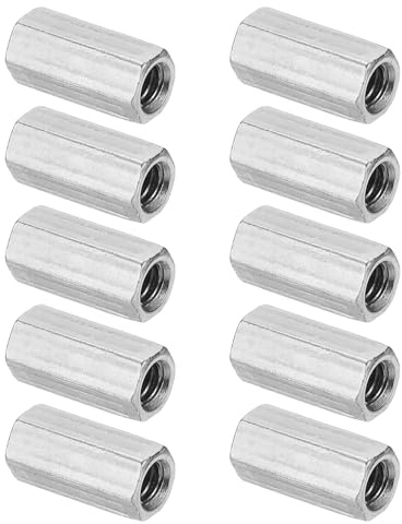 PATIKIL 1/4-22 UNC Hex Coupling Nuts, 10Pcs 0.86 Long Fully Threaded Rod Coupling Nut Studding Connector Fasteners Galvanized Carbon Steel