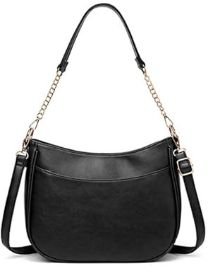 Leisofter Chic Schultertasche Damen, Chic Leder umhängetasche Shopper Hobo Taschen Geldbörse set Gross Handtasche mit Abnehmbar Schulterriemen 2pcs, Schwarz