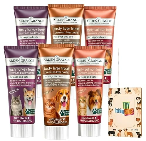 TDY Bundle Arden Grange Liver Paste for Dogs & Cats - Grain-Free Dog Pate with Nutrient-Rich Turkey, Salmon, Liver - Ideal Training Aid, Medication Administering Aid, 6 x75g With TDY Training Guides