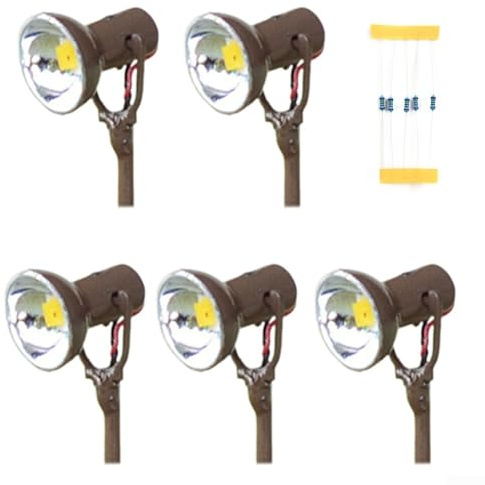 Lot de 5 projecteurs LED à l'échelle HO pour modèle amélioré pour éclairage de rue (marron)