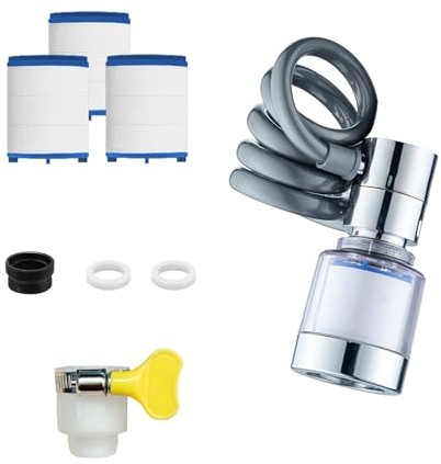 MYLERCT Wasserhahnverlängerung, Dehnbar Wasserhahn Aufsatz Schwenkbar, Spritzwassergeschützt Kalkfilter Wasserhahn, mit Ersatzfilter und Adapter, für Küchen- und Badarmaturen