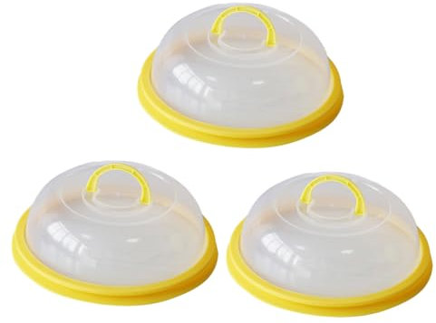 SECFOU Microwave Dish Cover with Handle, Heat-Resistant Food Cover, Yellow Microwave Splatter Guard for Plates and Bowls, Microwave-Safe Food Preservation, 3pcs Set