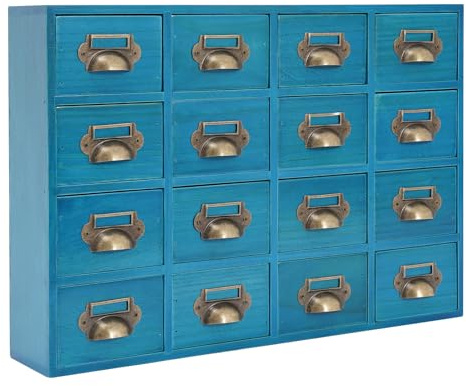 KEESUNG Schubladenschrank Holz, Apothekerschrank Organizer 16-Schubladen-Schrank Holz-Medizinschrank Klein Retro Schreibtisch-Schubladen-Organisator für Haushalte, Büros, kleine Werkstätten (Blau)