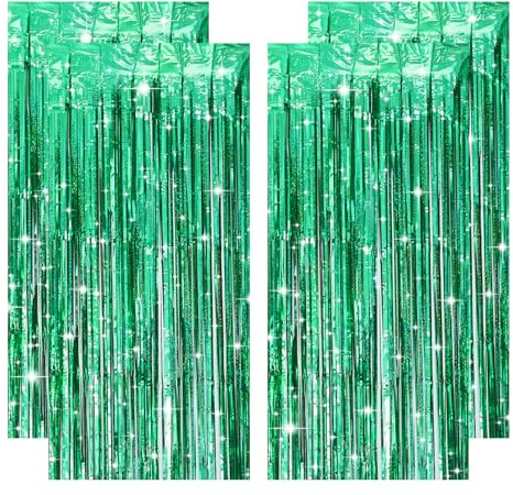 4 tende di tinsel verde, con brillantini, motivo stelle filanti, verdi, frange, decorazione per San Patriks, giorno di Natale, prezzemolo, foto, circo, laurea, peccato, battesimo, festa della gioventù