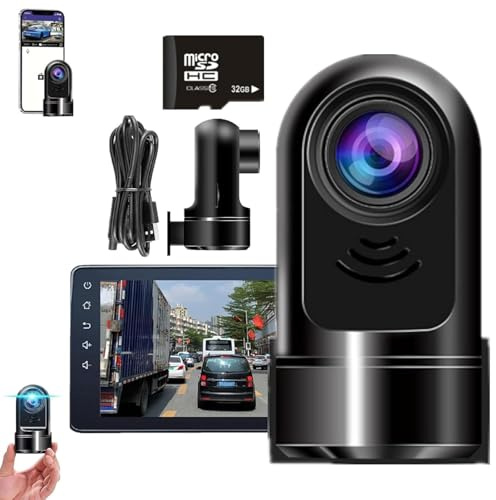 Explcior 1080p HD 360° Rotating Mini Adas Dashcam, Driving Recorder Dashcam, New Mini Front Dash Camera for Cars, 24h Parking Mode/Built-in Wi-Fi/Night Vision/Motion Detection/Loop Recording(32g)