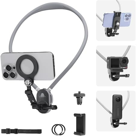 AFAITH Neck Mount for Phone Vlog Pov Shots Phone Holder with Quick Release, Magsafe Neck Mount for Smartphone, Hero 13/12/11/10/9,Insta360,DJI OSMO Action,iPhone17/16/15/14/13/12 Android
