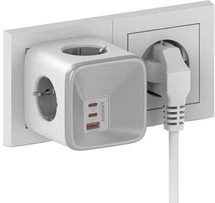VAMODI PD 33W Steckdosenwürfel mit USB C, 3680W Cube Steckdosenleiste mit 4 Fach 2 USB C 1 Typ-A, 7 in 1 Würfel Mehrfachsteckdose, Mehrfachstecker Schnellladen für Büro Hause Reisen, Weiß