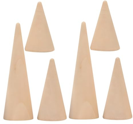 LIGIGWASH Exhibidor De Anillos Conos De Madera Sin Terminar Soporte Para Exhibición De Anillos Multifuncional Para Joyería Organizador Para Uso Mostrador De Tienda 6 Piezas Tamaños Alto Medio