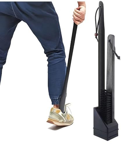 Shoe Horn Long Handled Premium Wooden Set (Brush with Sturdy Stand), Black Wooden 70 cm