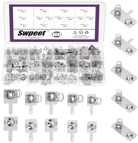 Swpeet 150 Pièces Kit de 10 Tailles de Ressorts de Pile AA Nickelés, Contact à Ressort de Conversion Négatif-Positif pour Pile AA, Plaque de Contact à Ressort pour Remplacement de Batterie