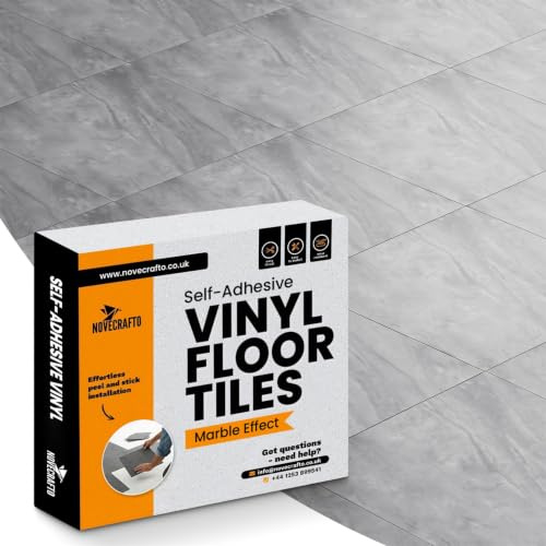 Peel and Stick Floor Tiles Self Adhesive - 20 Pack/Square Vinyl Flooring Stick on Floor Tiles - 18”x18” (45.7x45.7cm) For Kitchen, Living Room - Grey White Marble
