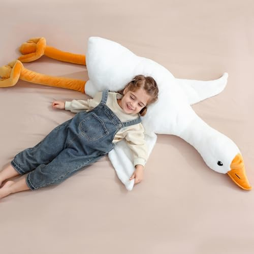 Ragelion Riesen Gans Kuscheltier Groß Ente Stofftier Plüsch Gans Kissen Puppe Kawaii Geschenke für Kinder (Großfüß, 90cm)