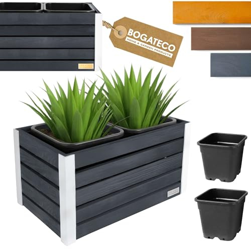 BOGATECO Blumenkasten aus Holz | Pflanzkasten | Blumentopf 37x68x36 cm | Kräutertopf für zu Hause Garten Balkon Terrasse | Topf mit Kunststoffeinsatz | Imprägniert | Anthrazit