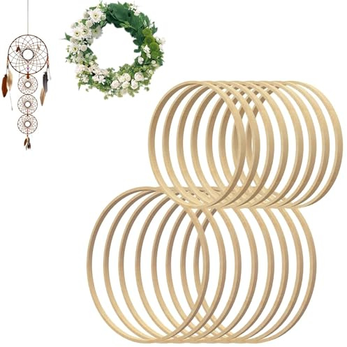 16 Natürlicher Bambus Traumfänger Ringe,Handgefertigt für Hochzeit und Dekoration, Naturfarben,8 Stück 10 cm, 8 Stück 13 cm