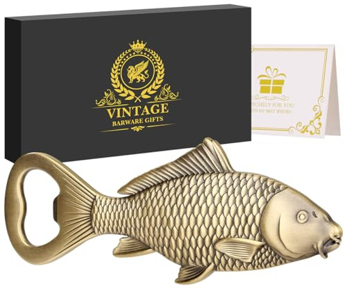 LULLEA Karpfen Bier Flaschenöffner Fisch, Geschenkidee Angler Geschenk, Fisch Deko Geschenke für Angler Männer,Vatertagsgeschenk Geburtstagsgeschenk für Angler Papa Opa Angler Vater, mit Geschenkbox