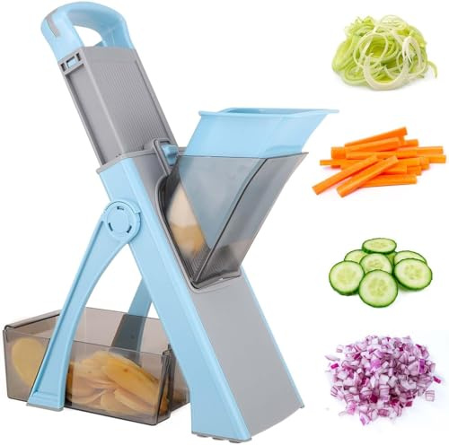 Safe Mandoline Vegetable Slicer Adjustable Vegetable Chopper Mandolin Multifunction Potato Slicer with 4 Modes Dicer, Julienne Kitchen Chopping Artifact (SkyBlue)