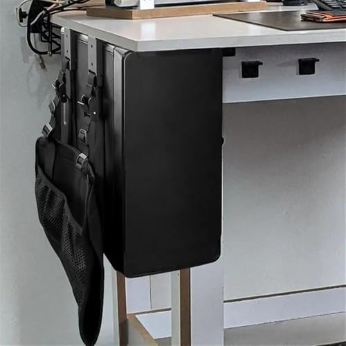 PC Tower Stand Under-Desk and Wall Mount PC Case Holder Adjustable Strap Universal CPU Stand Tower Hanger, Black PC Stand for Carpet