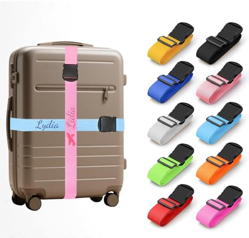 2 PCS Personalisierter Koffergurt mit Namenstickerei, 200 cm | Kofferband mit Schloss, Gurt robust & auffällig, Kofferbänder für grosse & kleine Reisekoffer