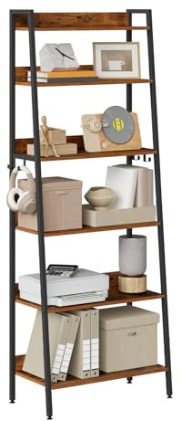 WOLTU Regal mit 6 Ebenen, Standregal, mit 4 Haken, Holzoptik+Schwarz