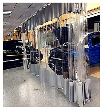 Cortina de lona de PVC transparente resistente, resistente al agua, divisora transparente para talleres y garajes, panel lateral gris, 2,8 x 2,4 m