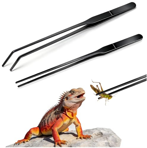 Noviatrix 2 Stück Aquarium Pinzette, 27 cm Schützt die Finger (Schwarz) | Reptilien Futterzange Lange Pinzette Edelstahl Geeignet für Eidechsen, Spinnen, Schlangen und die Fütterung im Aquarium