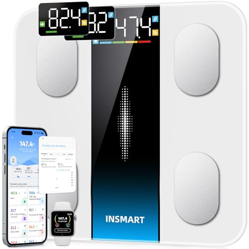 INSMART Waage Personen, Intelligente Personenwaage mit großem Display, vernetzte Waage mit 16 Körpermessungen, BMI, Körperfettanteil, APP-Synchronisation, 400 lb, schwarz