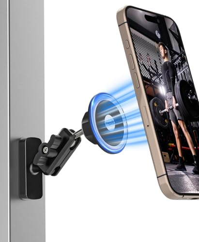 woleyi Support Magnétique Double Téléphone Multifonction, Réglable à 360° | Support Aimant Mural Téléphone pour Frigo/ Salle de Sport/ Chariot Elévateur/ Tracteur pour Mag-Safe, iPhone, Android