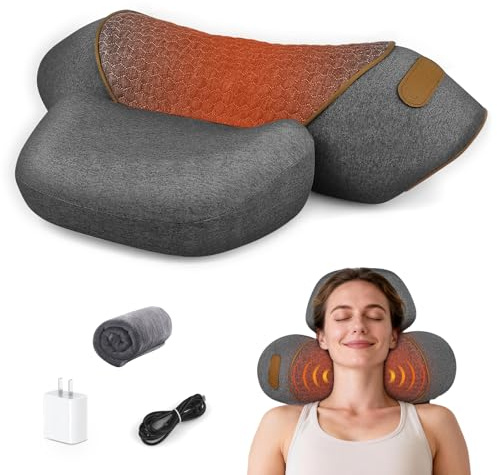 3-in-1 Neck Massager Pillow for Pain Relief, Neck Massager with Heat and Cervical Traction, Deep Tissue Massage Pillow for Shoulder & Back Comfort, Ergonomic Design for Men and Women (Deep Gray)