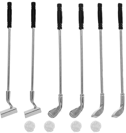 TOYANDONA Miniatur-golfschläger- Und Ballset – 6 Silberfarbene Modellschläger + 4 Bälle, Puppenhauszubehör im Maßstab 1:12 für Dioramen, Golf-Dekoration Und Mini-Sport-sammlerstücke