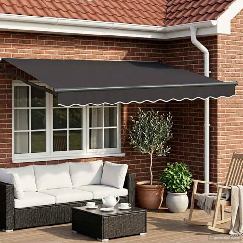 Tenda da sole motorizzata estensibile antracite, 3 x 2 m, tenda elettrica per esterni con poliestere rivestito in poliuretano, acciaio verniciato a polvere e telaio in alluminio, doppio funzionamento