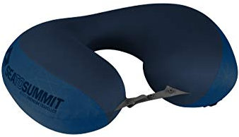Sea to Summit - Aeros Premium Traveller Neck Pillow - Lightweight - Adjustable Closure For Support - Very Soft Brushed 50D Polyester Fabric - Zippered Pouch - For Airplane Travel - Navy Blue - 93g