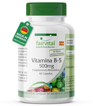 fairvital Vitamin B5 500mg, 60 kapslar, pantotensyra-kapslar, HÖGDOSERAD, VEGAN