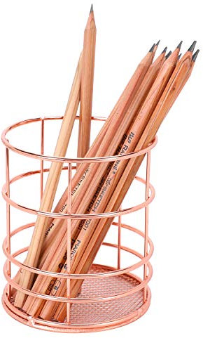 Metal Pen Pot Hollow Desk Pen Pencil Holder Square Round Mesh Pen Cup Makeup Brushes Storage Basket Container Remote Control Holder Stand Desktop Stationery Organiser for School Office Home Supplies