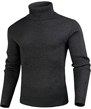 Sykooria Maglione Uomo Invernale Dolcevita, Maglioncino a Collo Alto Manica Lunga Maglia Lupetto Sweater Maglioni Costine Slim Fit, Grigio Scuro M
