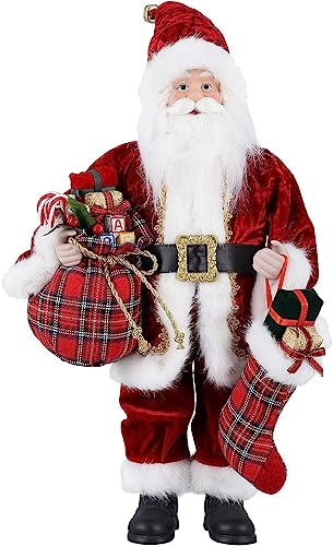 himaly Santa Claus Figure,Standing Father Christmas Figures Traditional with Gift Sack,HHoliday Party Home Ornament Decoration,43cm/ 17inch